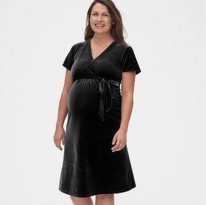 XL Maternity Velvet Faux-Wrap Dress